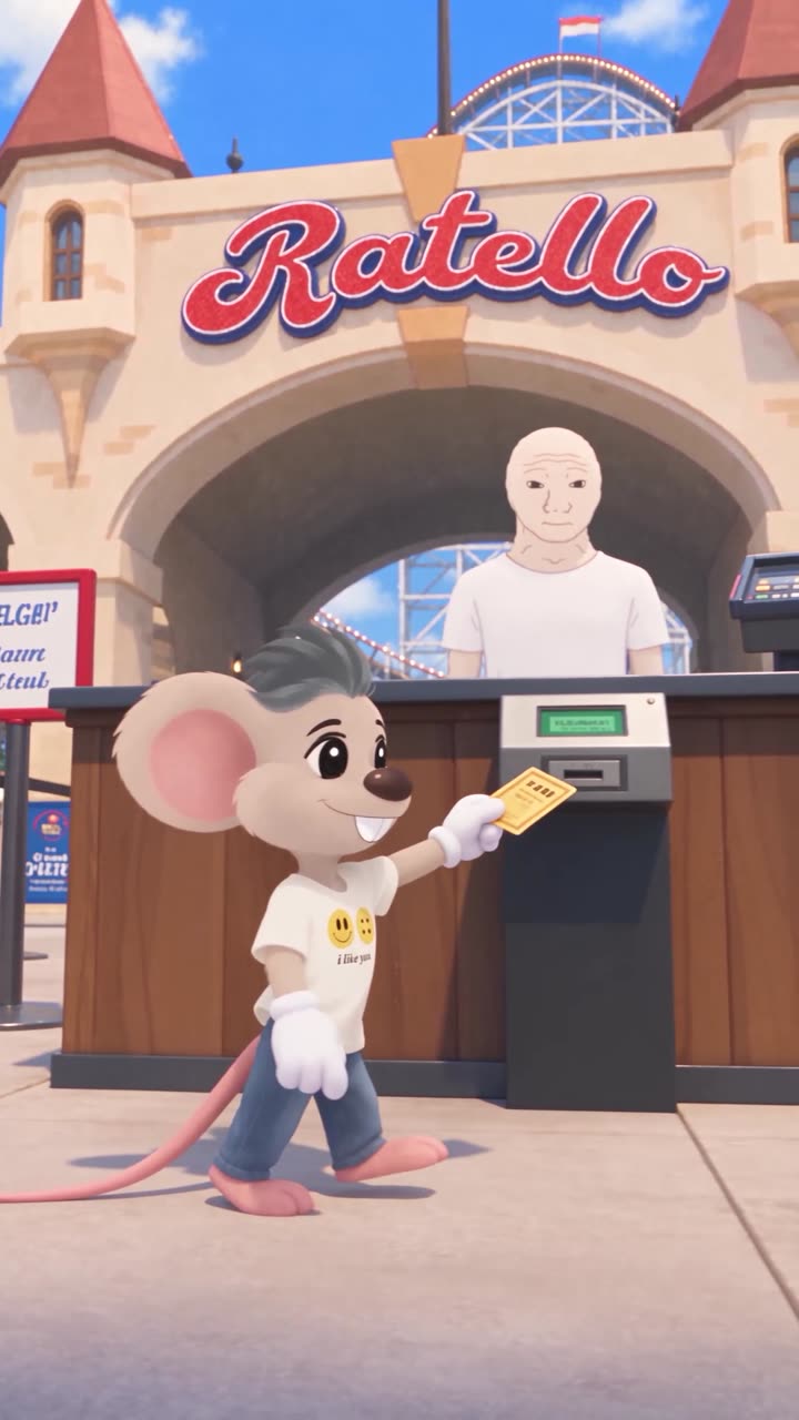 Ratello handing a golden ticket at the Ratello Park gate